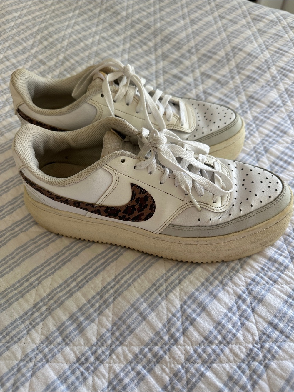 Nike Women’s White Sneakers with Leopard Swoosh